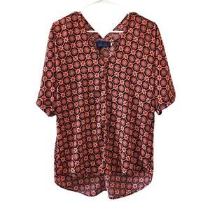 BLUE RAIN Floral Geometric Print High Low V Neck Tunic Blouse Size Small